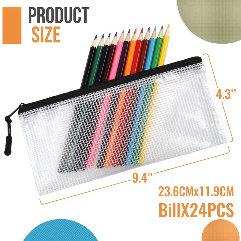 YOPCDJ 24pcs Mesh Zipper Pouch Bags 9.3 x 4.7 Inches, Black Small Clear Pouches Bulk, Travel Cosmetics Organization, Classroom and Office Supplies - Image 3